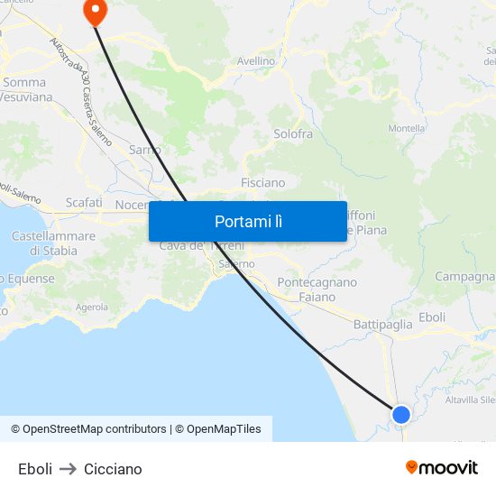 Eboli to Cicciano map
