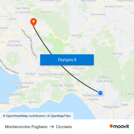 Montecorvino Pugliano to Cicciano map