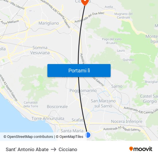 Sant' Antonio Abate to Cicciano map