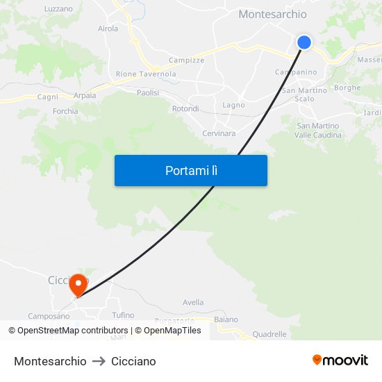 Montesarchio to Cicciano map