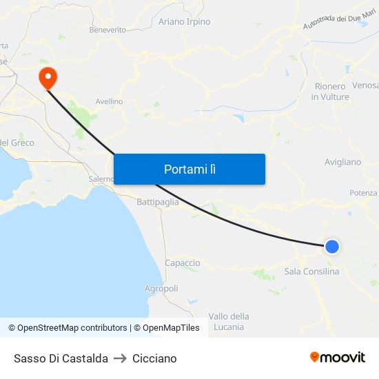 Sasso Di Castalda to Cicciano map