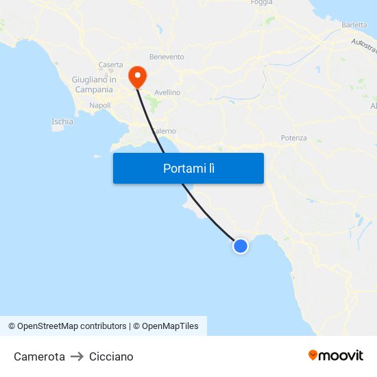 Camerota to Cicciano map