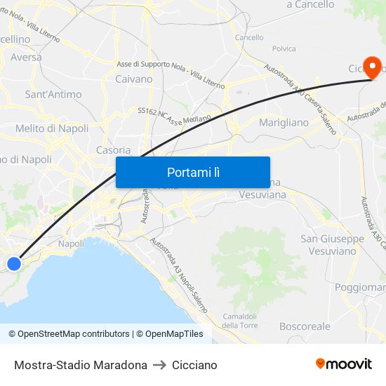 Mostra-Stadio Maradona to Cicciano map