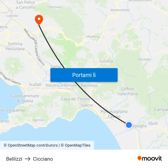 Bellizzi to Cicciano map