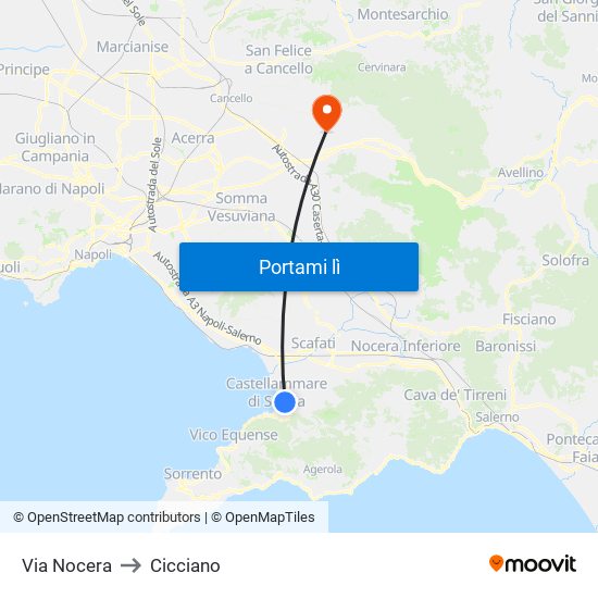 Via Nocera to Cicciano map