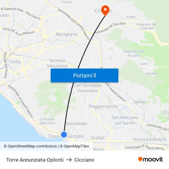 Torre Annunziata-Oplonti to Cicciano map
