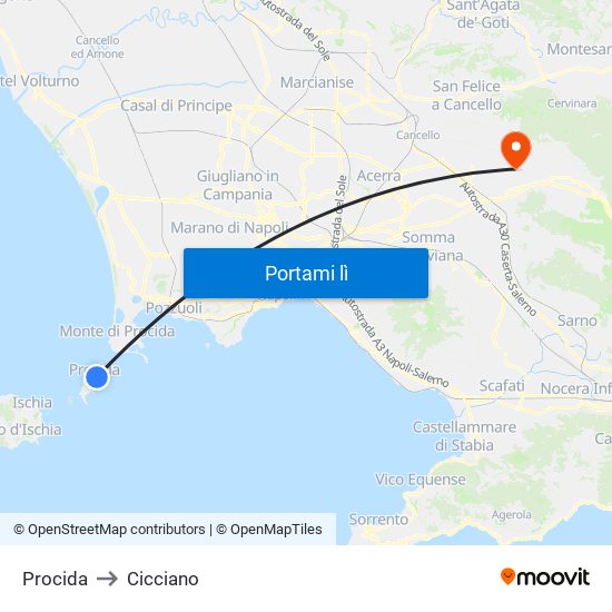 Procida to Cicciano map