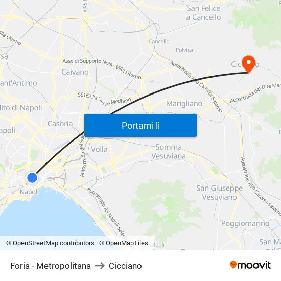 Foria - Metropolitana to Cicciano map