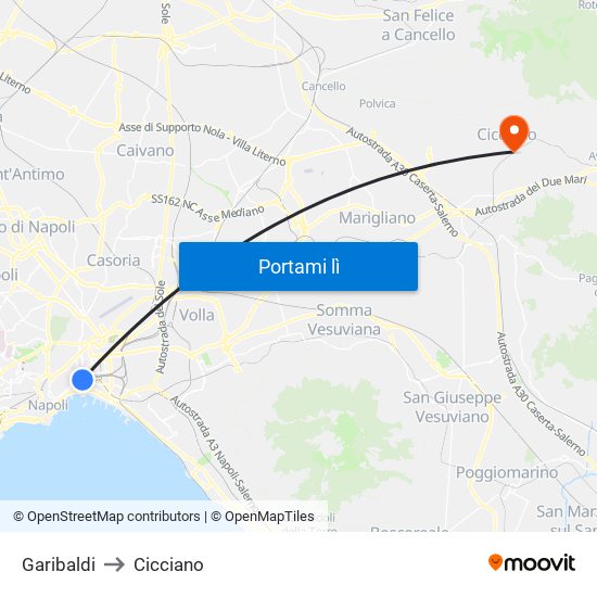Garibaldi to Cicciano map