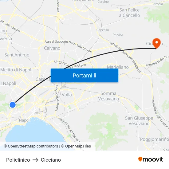 Policlinico to Cicciano map