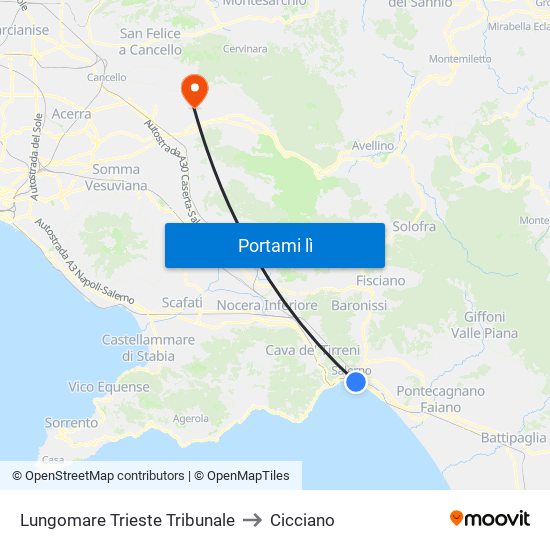 Lungomare Trieste Tribunale to Cicciano map