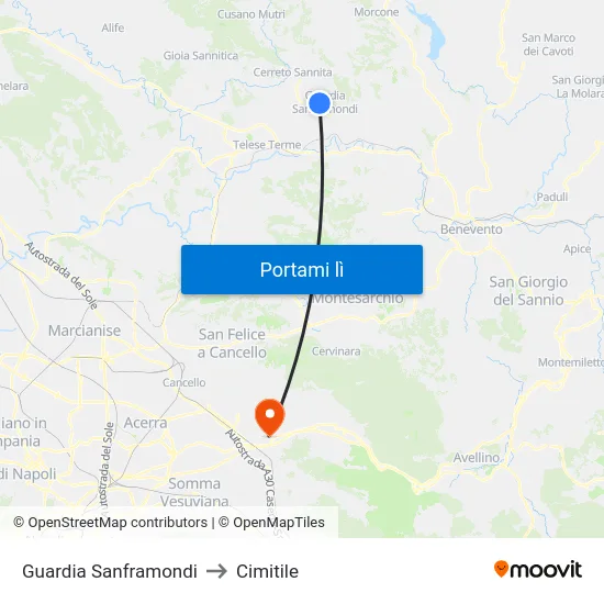 Guardia Sanframondi to Cimitile map