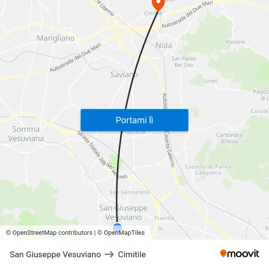 San Giuseppe Vesuviano to Cimitile map