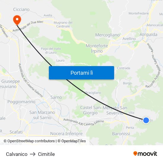Calvanico to Cimitile map