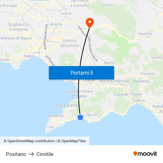 Positano to Cimitile map