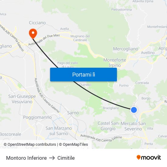 Montoro Inferiore to Cimitile map