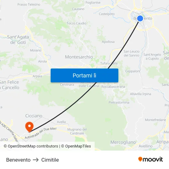 Benevento to Cimitile map
