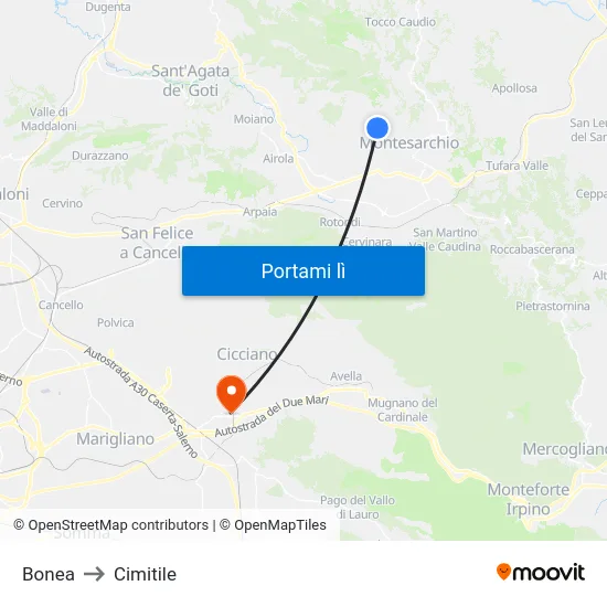 Bonea to Cimitile map