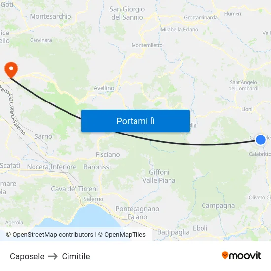 Caposele to Cimitile map