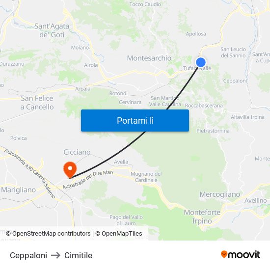 Ceppaloni to Cimitile map