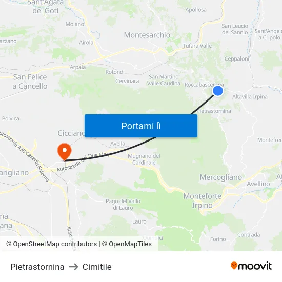 Pietrastornina to Cimitile map