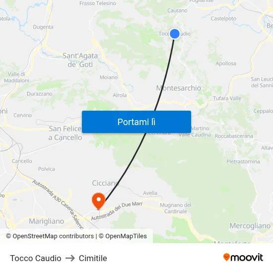 Tocco Caudio to Cimitile map