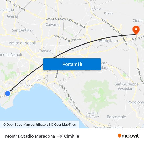 Mostra-Stadio Maradona to Cimitile map