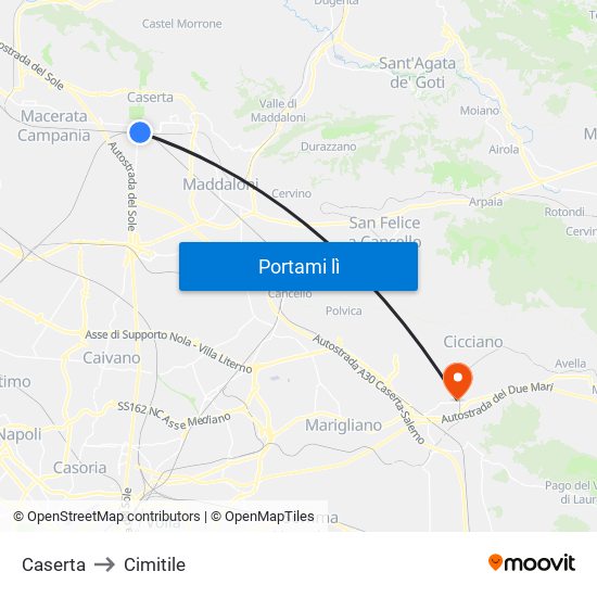 Caserta to Cimitile map