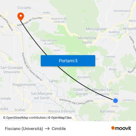 Fisciano (Università) to Cimitile map