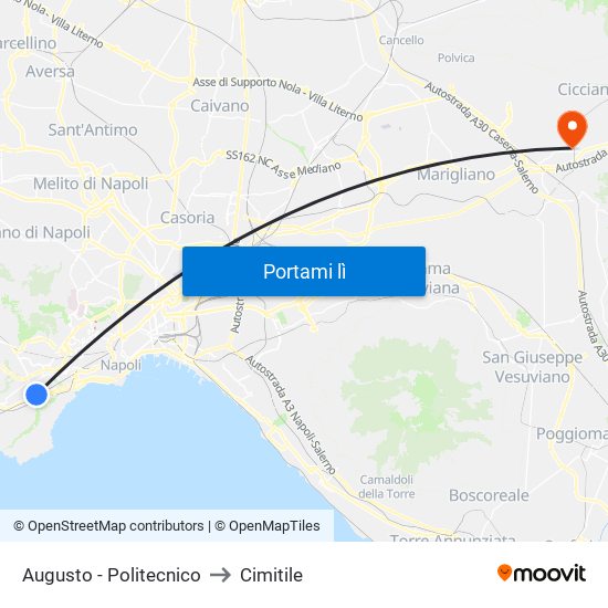 Augusto - Politecnico to Cimitile map