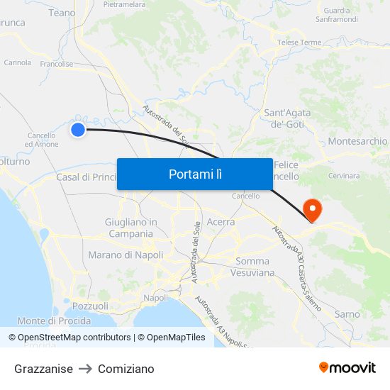 Grazzanise to Comiziano map