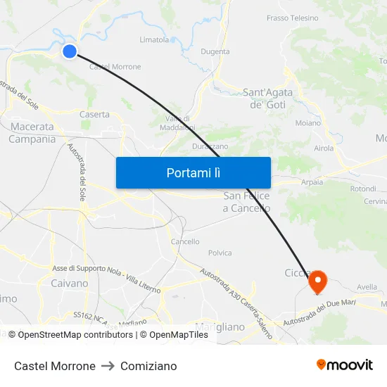 Castel Morrone to Comiziano map
