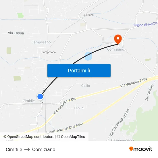 Cimitile to Comiziano map