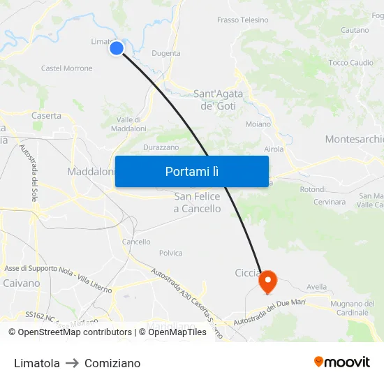 Limatola to Comiziano map