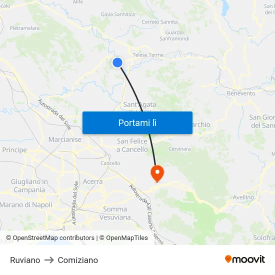 Ruviano to Comiziano map