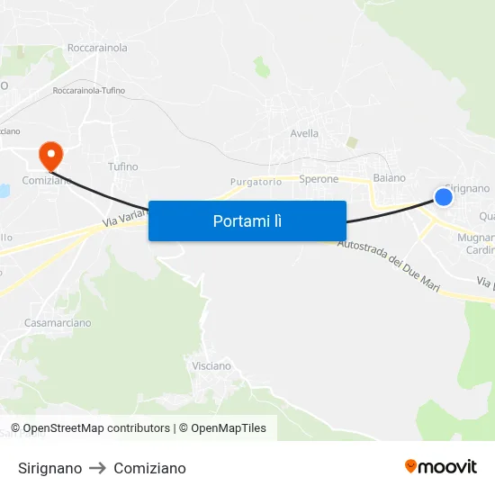 Sirignano to Comiziano map