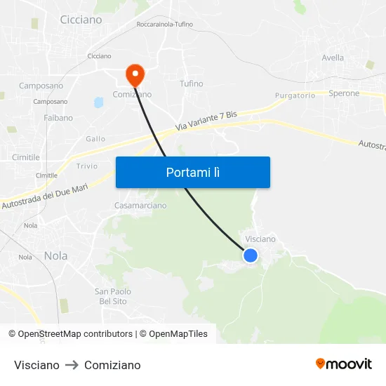 Visciano to Comiziano map