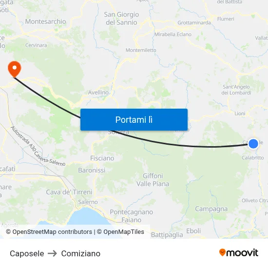Caposele to Comiziano map