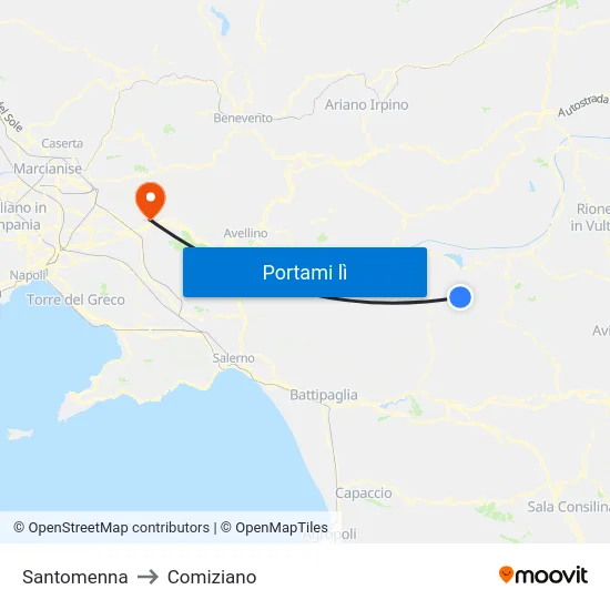 Santomenna to Comiziano map