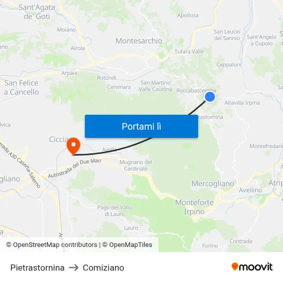 Pietrastornina to Comiziano map