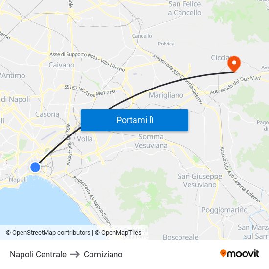 Napoli Centrale to Comiziano map