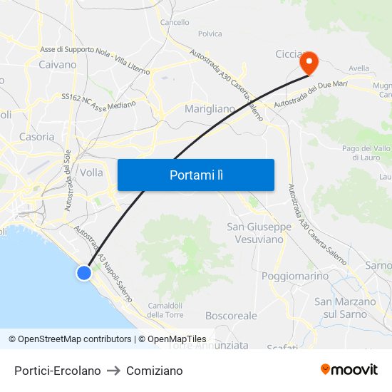 Portici-Ercolano to Comiziano map