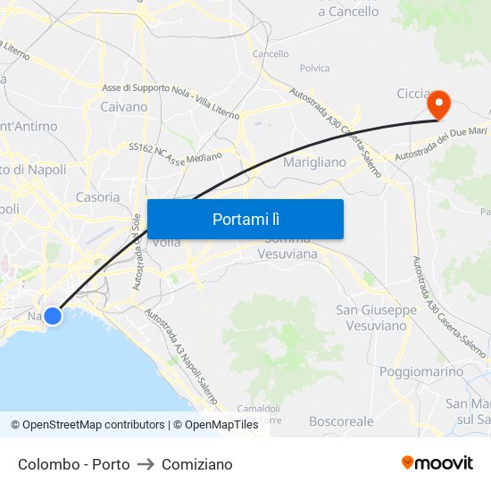 Colombo - Porto to Comiziano map