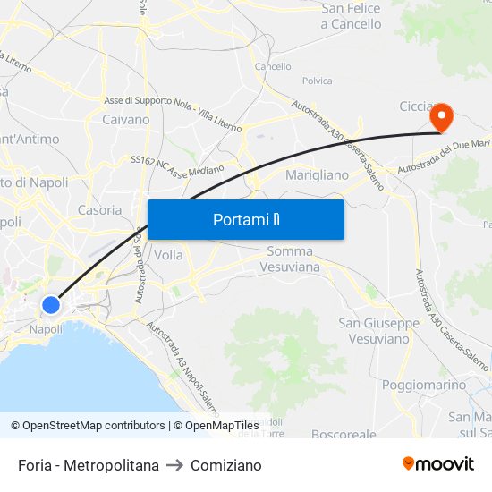 Foria - Metropolitana to Comiziano map