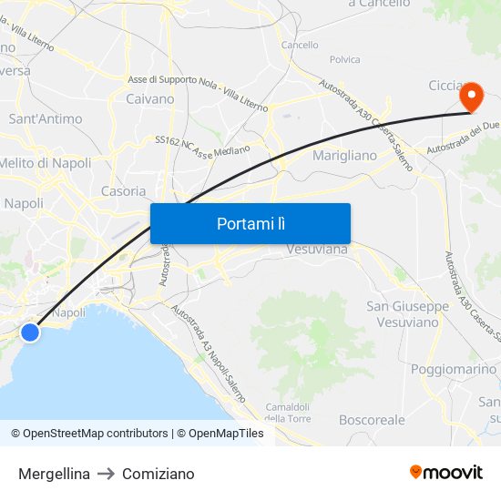 Mergellina to Comiziano map