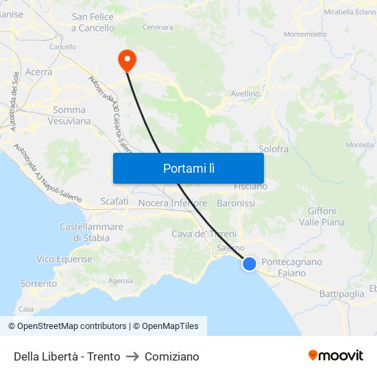 Della Libertà - Trento to Comiziano map