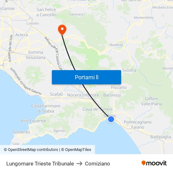 Lungomare Trieste Tribunale to Comiziano map