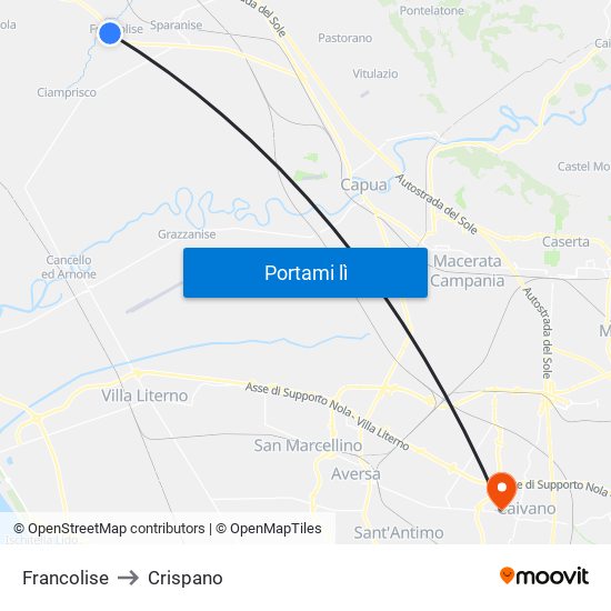 Francolise to Crispano map