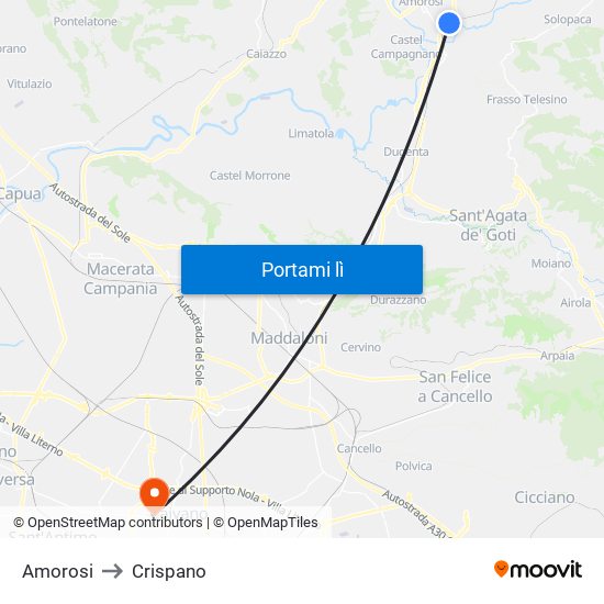 Amorosi to Crispano map