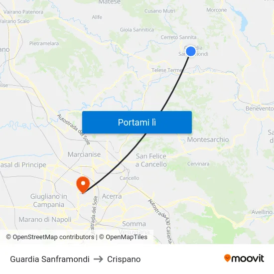 Guardia Sanframondi to Crispano map